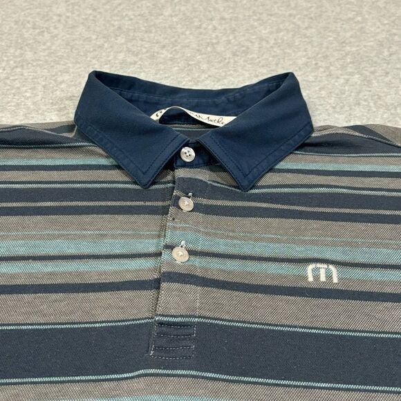 Travis Matthew Mens Golf Polo Shirt Size Small Blue Striped Short Sleeve Summer - Picture 3 of 7